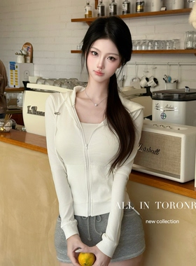 ALLIN 连帽卫衣外套纯色女春秋新款收腰修身显瘦长袖lulu瑜伽上衣