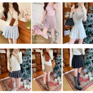 ALLIN伯克利学院风百褶裙女甜美风高腰显瘦小个子a字短款半身裙夏