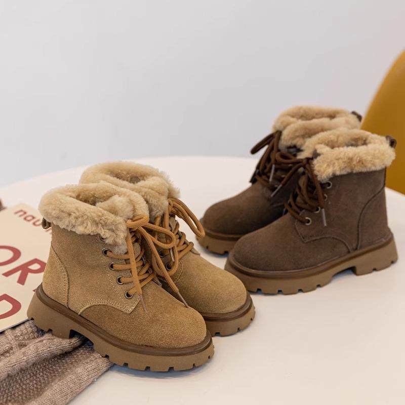 儿童真皮马丁靴2025冬季新款男童皮毛一体加绒大棉靴女童靴子短靴