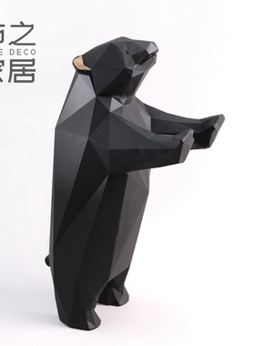 现代黑色北极熊动物树脂家居北欧