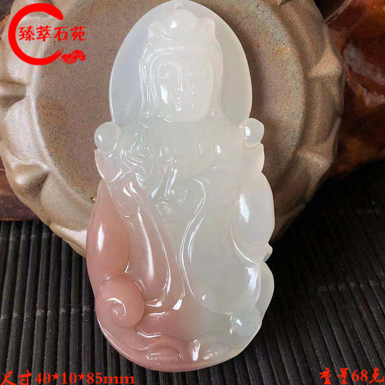 桂林鸡血玉鸡血石贵妃料精美三色原石平安观音精品收藏佩戴挂件