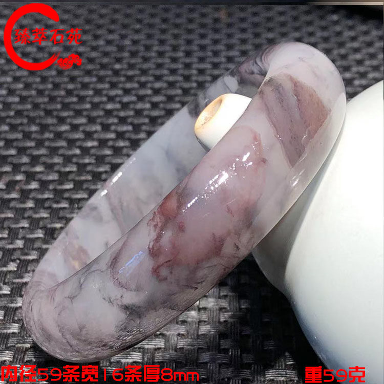 桂林鸡血玉烟丝料紫罗兰镯子鸡血石玉石手镯原石精美59圈玉镯精品