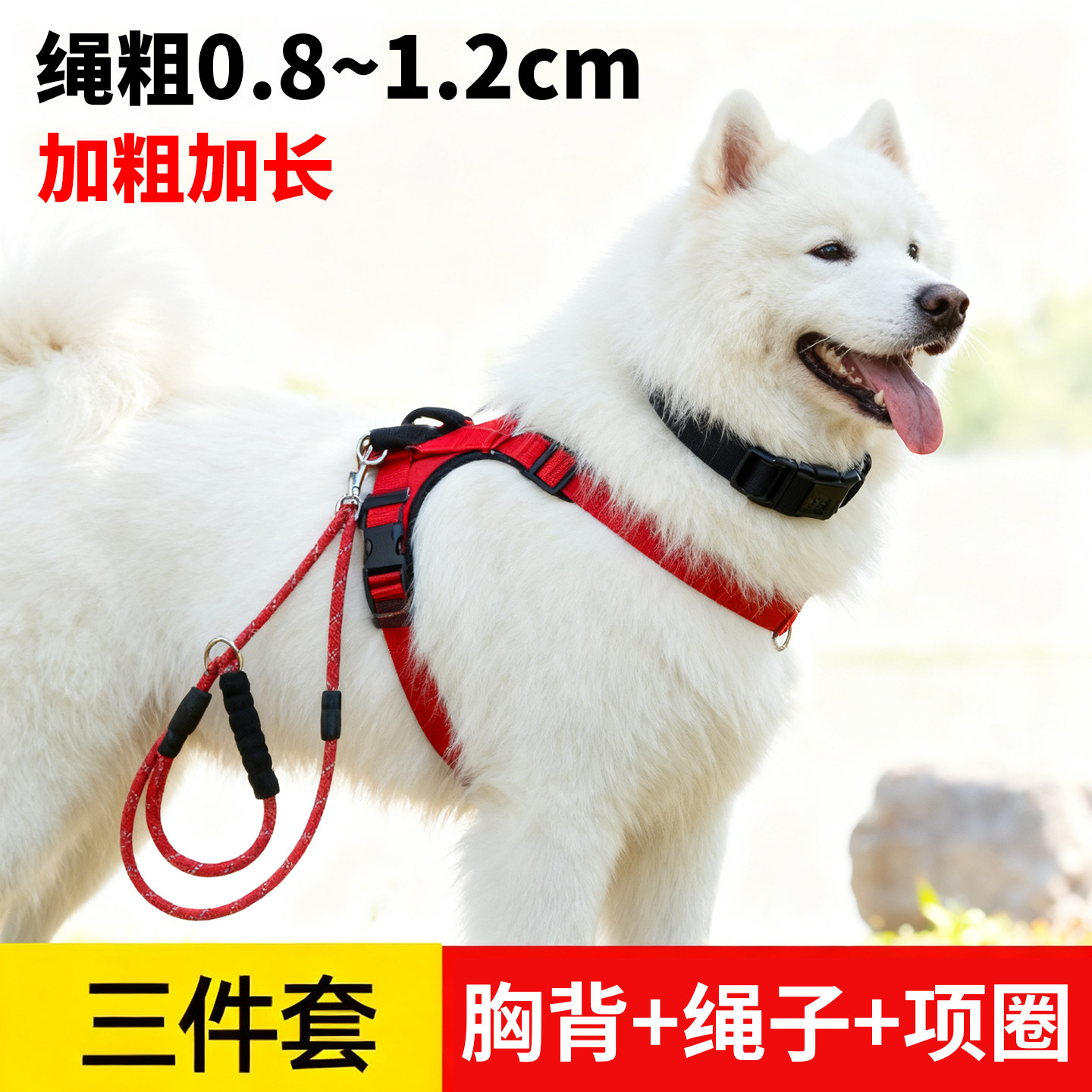 狗牵引绳大型犬加粗款户外狗狗链子绳子大中型犬遛狗宠物项圈颈带