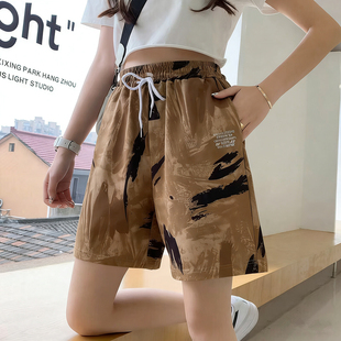 冰丝速干休闲裤 运动短裤 女士夏季 薄款 潮流宽松百搭迷彩直筒五分裤