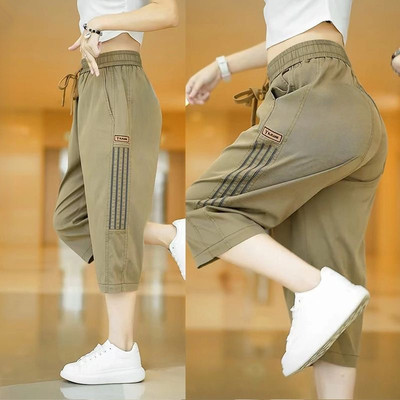 清仓捡漏冰丝七分裤女士夏季运动休闲裤薄款宽松潮流外穿直筒中裤