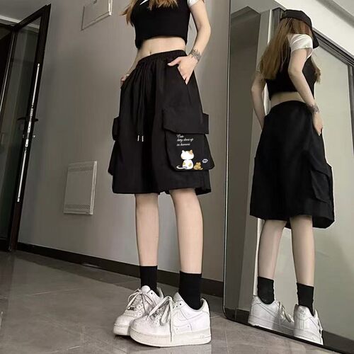 专柜撤回夏季薄款宽松休闲裤工装运动短裤子直筒五分裤女潮流中裤