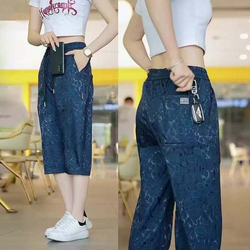 特价清仓~冰丝裤子女士休闲裤宽松直筒过膝七分裤夏季薄款运动裤