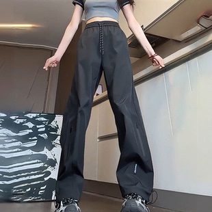 女士春夏季 休闲裤 新款 直筒防水机能冲锋裤 美式 潮流显瘦运动裤 工装