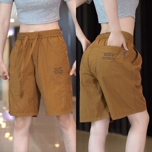 薄款 夏季 五分裤 外穿冰丝休闲裤 子 运动短裤 潮流宽松直筒中裤 子女款