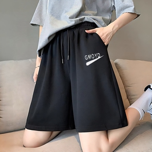 女外穿夏季 休闲5分五分裤 阔腿宽松大码 ins潮直筒中裤 薄款 冰丝短裤