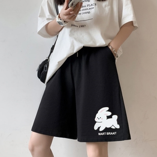 高腰显瘦休闲跑步宽松直筒中裤 运动短裤 胖mm阔腿五分裤 大码 女夏季