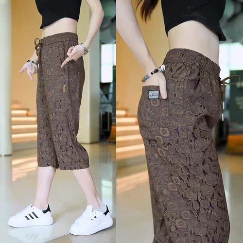 冰丝运动短裤子女款夏季薄款潮流宽松直筒七分裤爆款中国风休闲裤