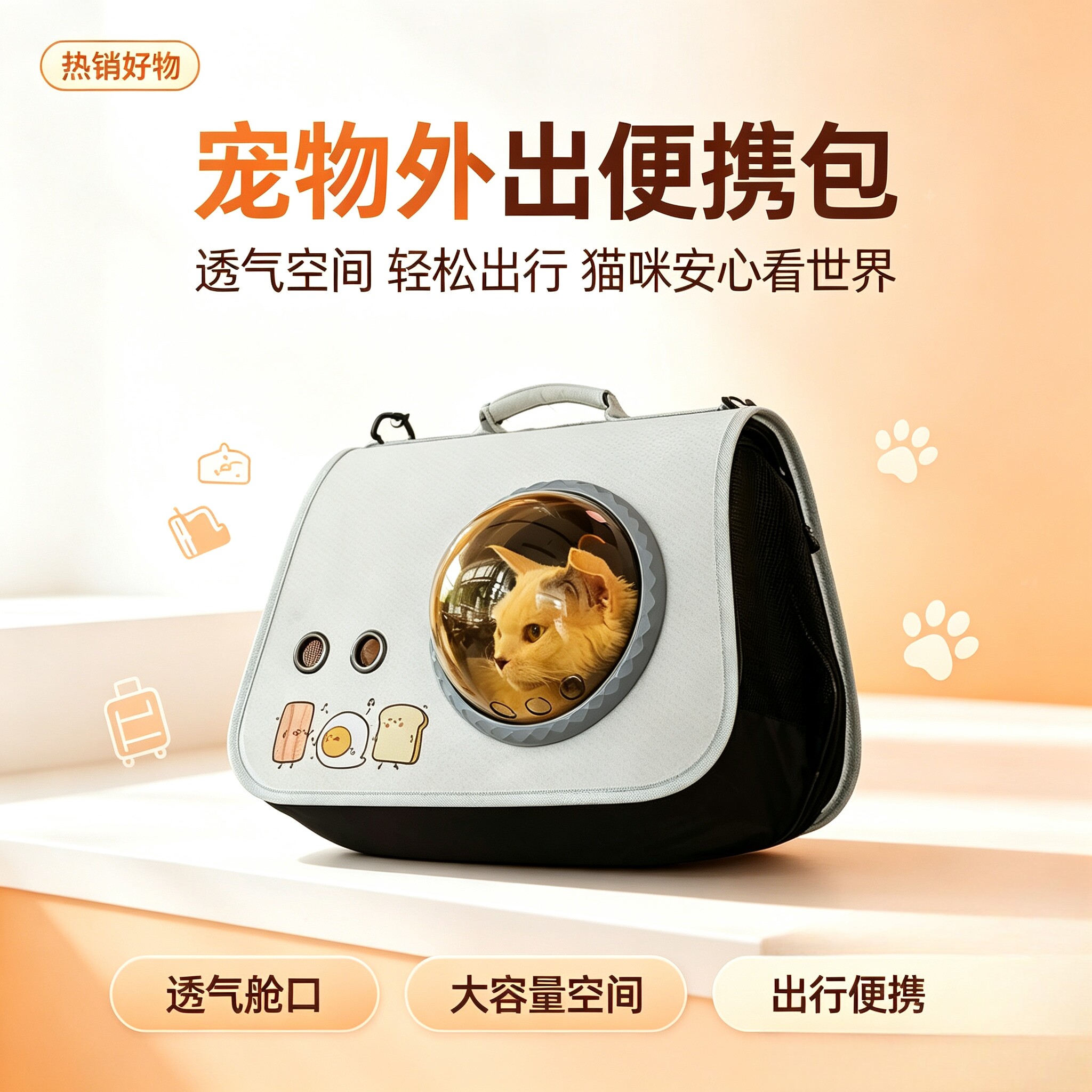 宠物太空舱猫包便携外出包可折叠手提单肩背包卡通款猫咪小狗通用