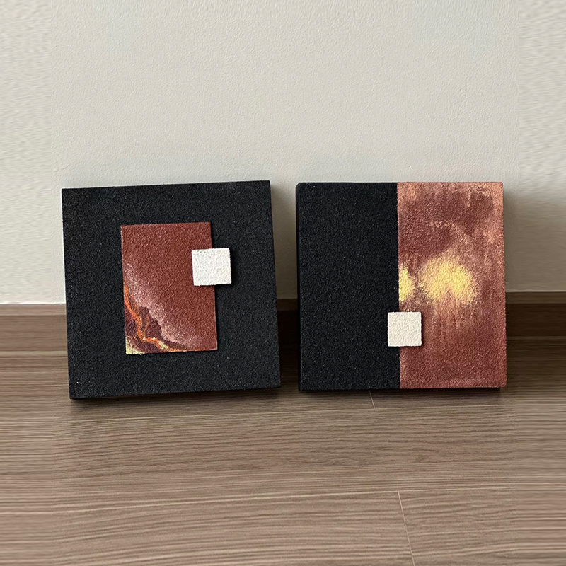 法式中古风组合装饰画立体手绘砂岩肌理玄关挂画双联卧室床头画图片