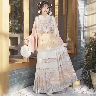 原创汉服女【花仙记】明制加绒比甲织金妆花马面裙黄色套装冬季款