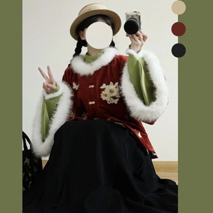 原创汉服女【瑞雪】明制加绒加厚雪尼尔圆领昭君袄日常套装冬季款