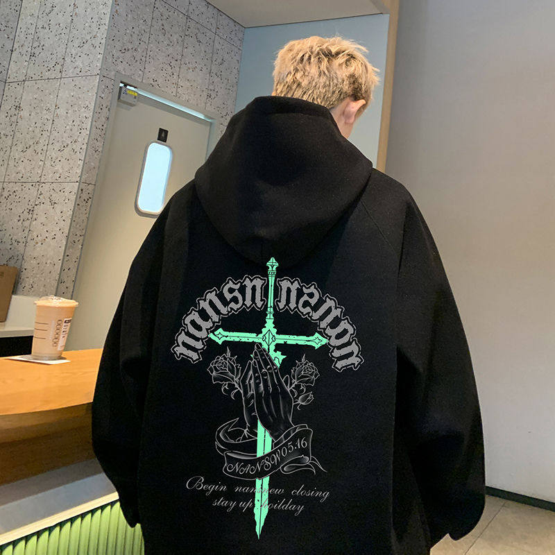 thumbnail for 300 pounds plus size Shandong Jimo hooded couple sweatshirt men's and women's autumn American fashion brand handsome cross jacket