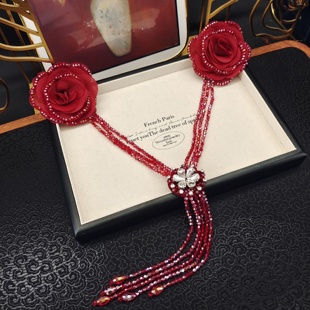 精致双生玫瑰花朵花束水晶灵动流苏气质胸花别针款 WW028