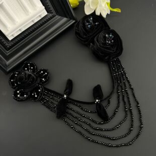 三生之恋丝绒玫瑰花水晶多层流苏带别针AZ412