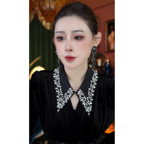 法式重工满钻碎花闪络水钻时尚百搭气质尖领女士AZ881
