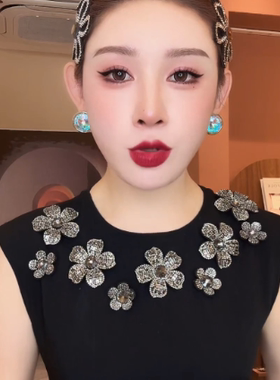 时尚百搭女士气质韩版带钻满钻枪色立体方钻水钻花带别针AZ144