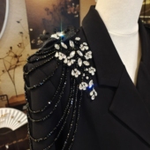 新款 水仙花水钻蔓延水晶长流苏肩章带别针WW017