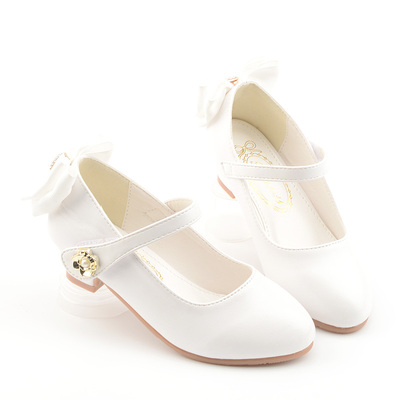 春秋女童白色时尚真皮高跟公主鞋