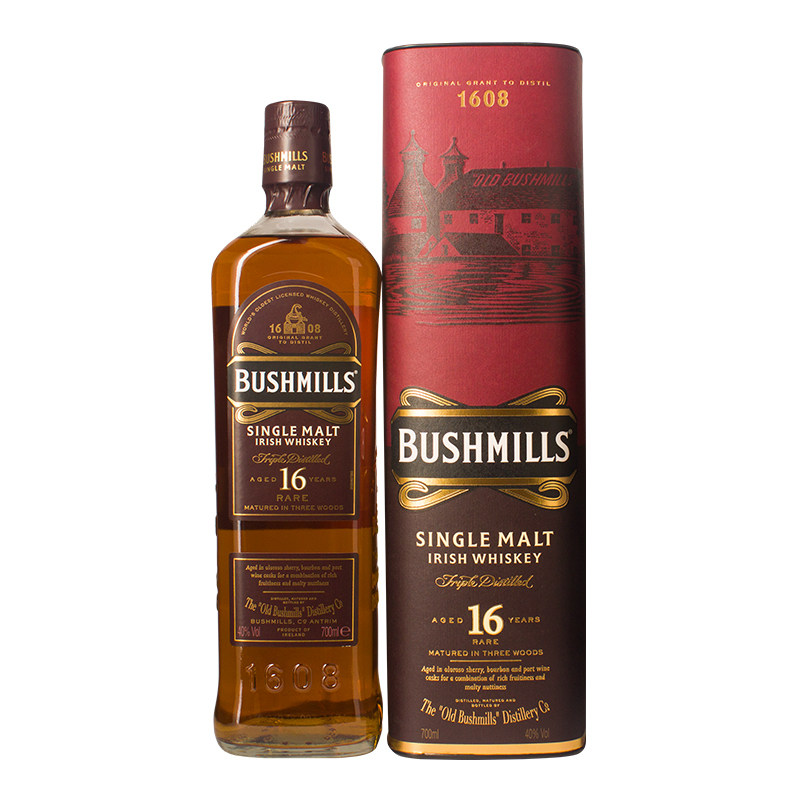 英国原装进口bushmills百世醇16年单一麦芽爱尔兰威士忌700ml烈酒