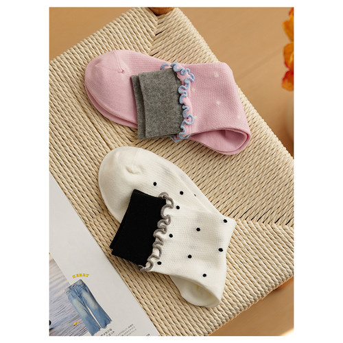 Himadesocks韩系甜美波点中筒袜