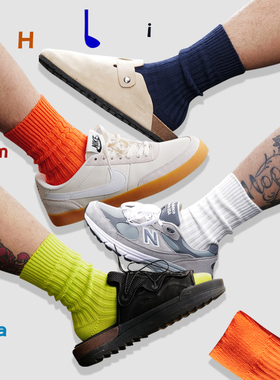 Himade白色袜子女中筒袜棉袜日系ins潮男袜港风纯色堆堆叠长筒袜