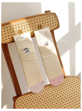 Himade socks日系点子纱可爱表情包提耳中筒袜子女竖条纹堆堆长袜