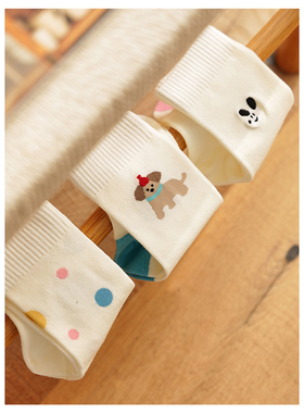 Himade socks韩系围巾狗狗可爱波点中筒袜子女小兔小熊精梳棉长袜