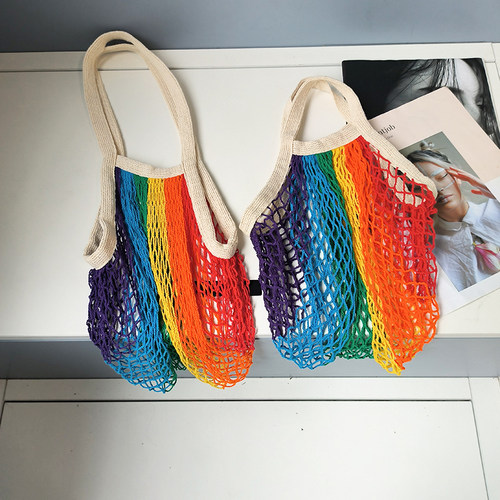 彩虹编织袋大容量镂空棉线网包