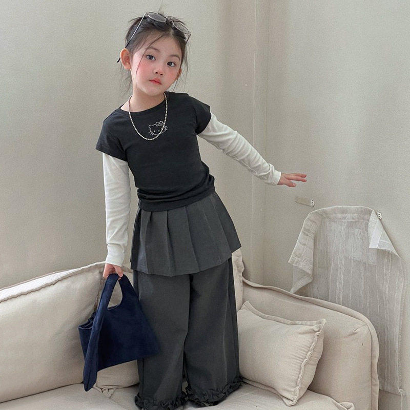 女童韩系2026春秋季新款卡通假两件上衣百搭屁帘休闲裤潮流三件套,童装/婴儿装/亲子装,套装,淘宝优惠券,粉丝福利购,淘宝优惠卷