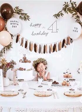 森系森林风气球咖啡色肤色北欧风家里简单生日布置周岁背景装饰