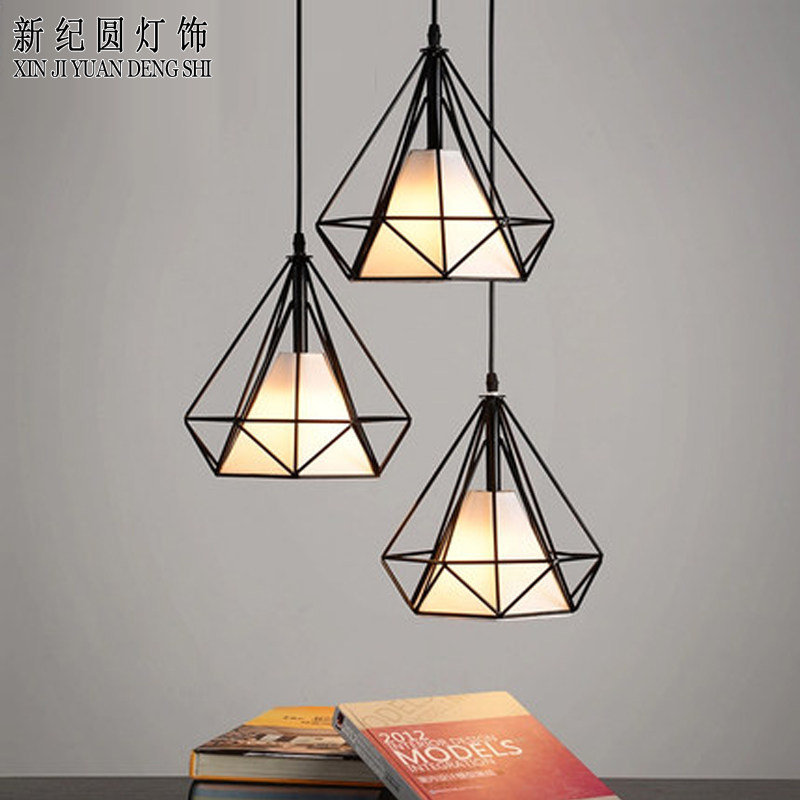 北欧现代简约灯具创意 个性餐吊灯 三头钻石复古工业灯铁艺吧台灯