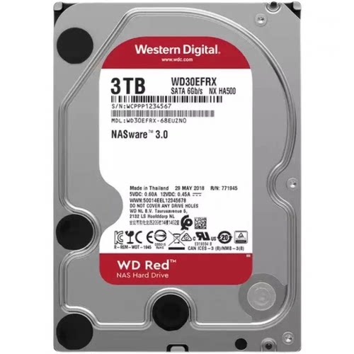 WD 西部数据 WD30EFRX 3TB硬盘3T红盘64M NAS机械硬盘台式机