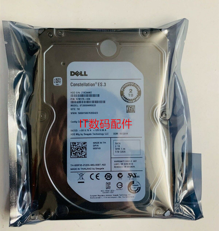 DELL全新2T 3.5 SATA ST2000NM0033 0PCH77 9ZM175-136企业级硬盘