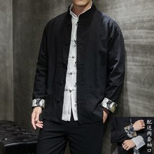 居士服汉服潮 中山装 中国风盘扣刺绣外套男民族风棉麻青年唐装 修身