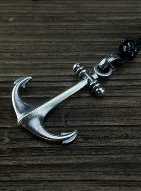 纯银复古做旧船锚项链