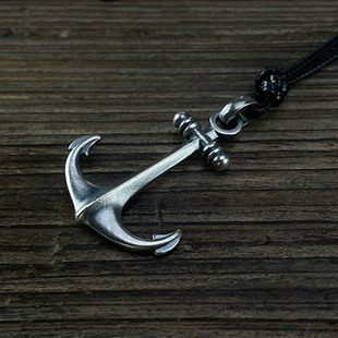 925纯银复古做旧项链潮男士 原创船锚吊坠银饰朋克嘻哈水手毛衣链