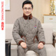 男士 秋冬季 三层加厚棱织纯棉夹棉睡衣加绒保暖爸爸拉链睡衣可外穿