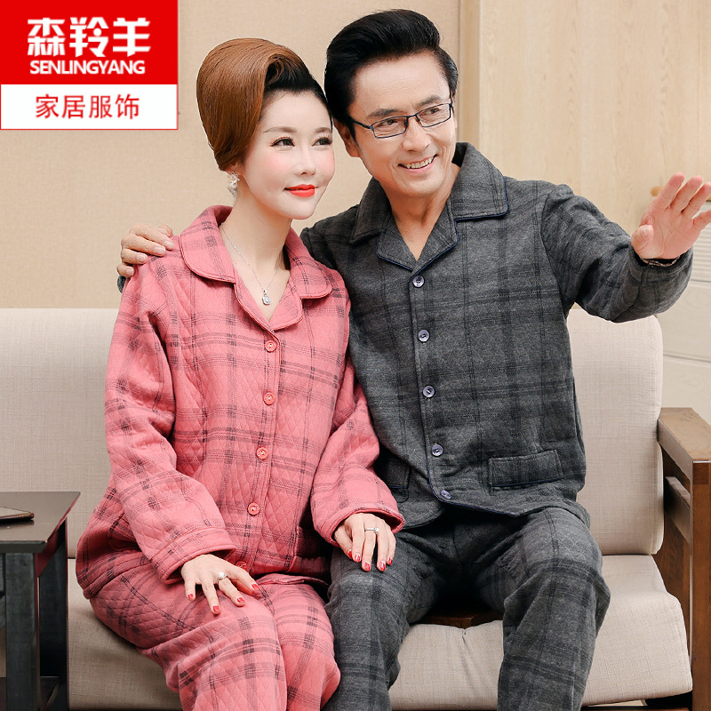 情侣宽松老人爸妈夹层女士睡衣