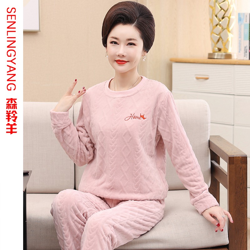 套头中年妈妈法兰绒冬天家居服