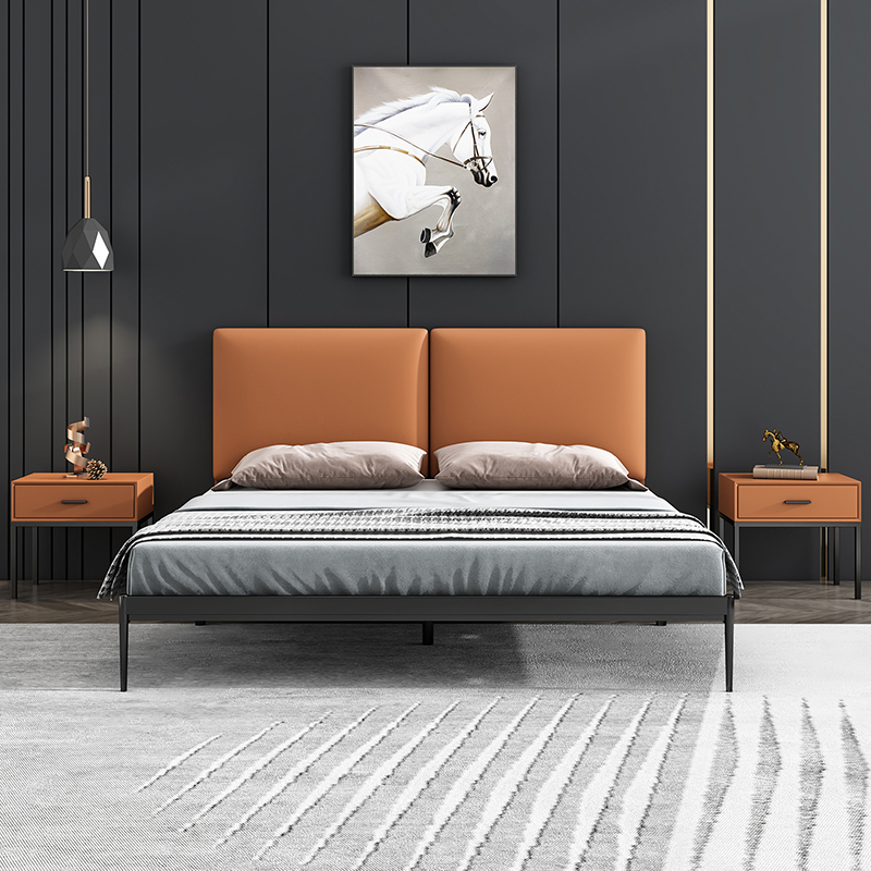 天坛家具北欧铁艺床加厚加固双人极简软包家用现代简约ins网红成