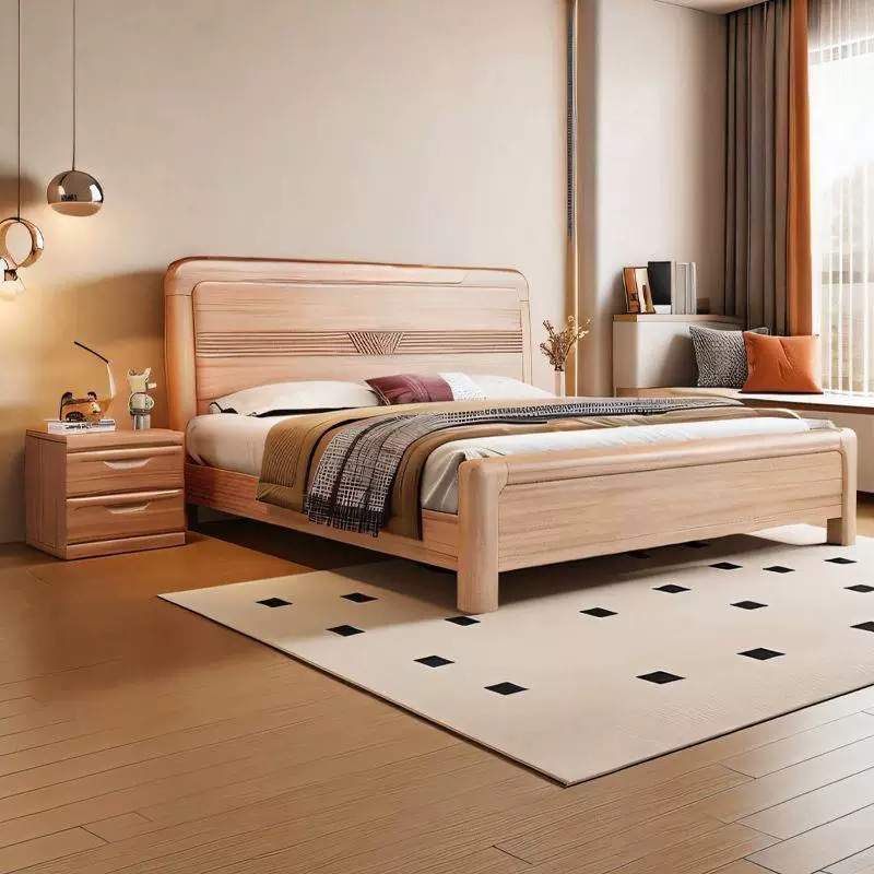 天坛家具金丝檀木全实木床榫卯结构北欧风木蜡油现代简约原木主卧