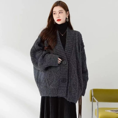 单排扣V领开衫针织毛衣加厚