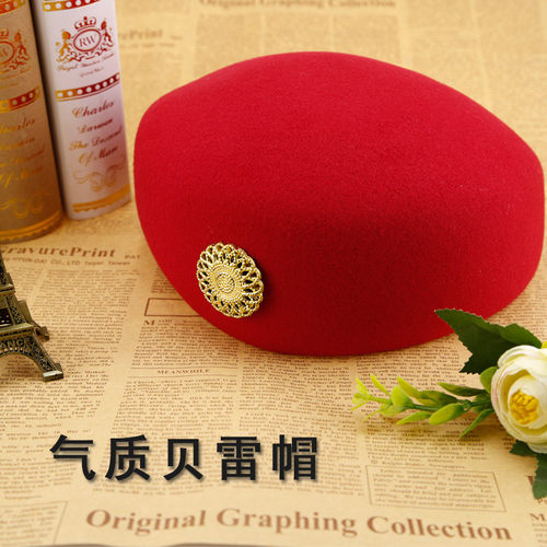 中国风礼仪空姐帽子女士军鼓队演出仪仗队乐队红贝雷婚庆礼仪舞蹈