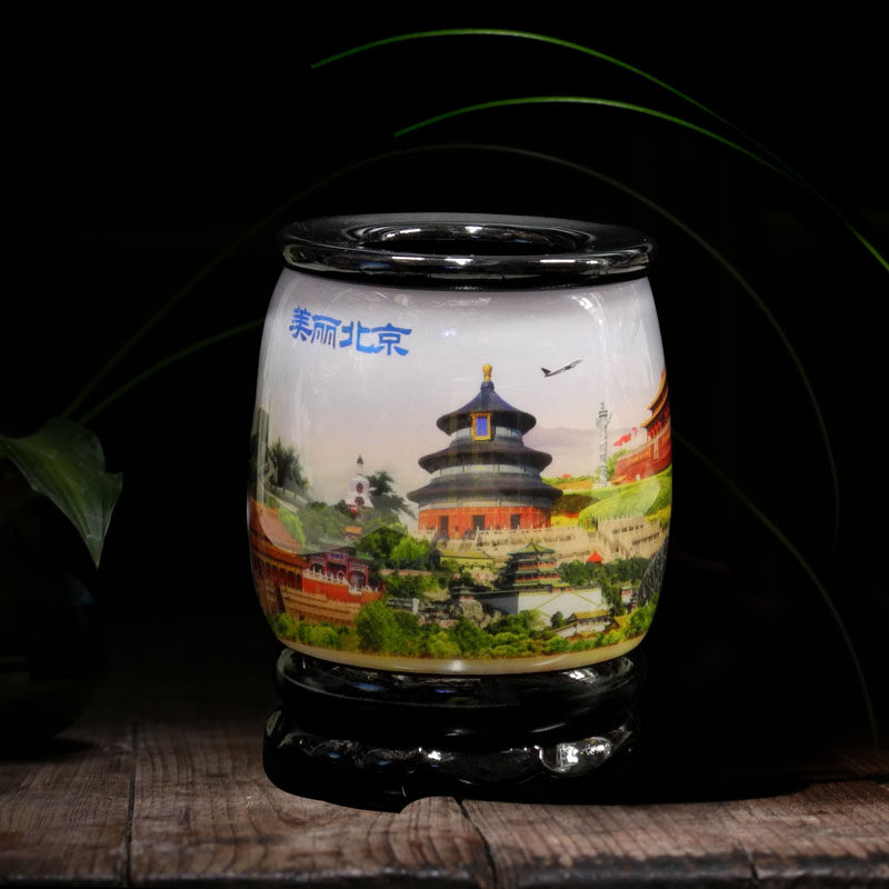 北京旅游纪念品景点水晶浮雕笔筒长城天坛礼物中国风礼物品送老外
