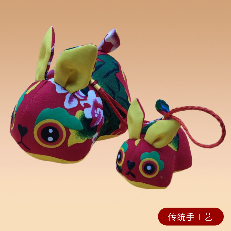 兔年吉祥物公仔中国风手工布艺兔子民俗生肖玩偶家居摆件年会礼品